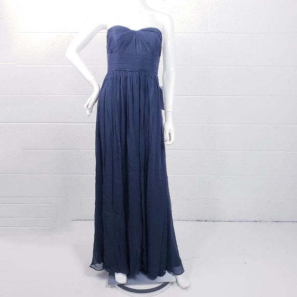 J. Crew Silk Chiffon Marbella Gown Bridesmaid Formal Strapless Maxi Dress Blue 4 - Picture 1 of 11
